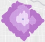 Travel times within a 5-, 10-, and 15-minute drive from a point